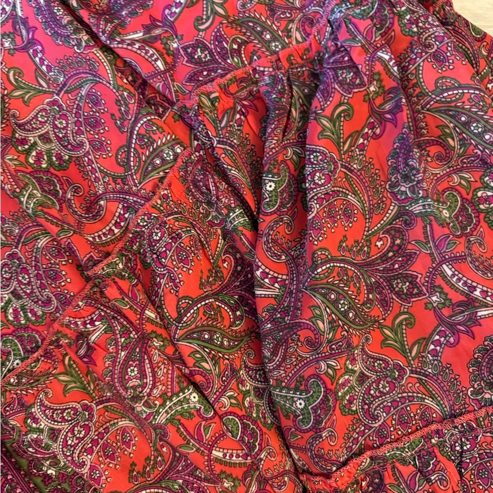 Anthropologie RAGA Open Back Maxi Dress Halter Top Red Paisley Ruffle Tassel M - Picture 4 of 8